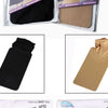A pair of black and tan stretchable mesh hair nets shown in packaging and individual views.