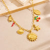 Gold stainless steel starfish heart pendant necklace with colorful beads and cross charm