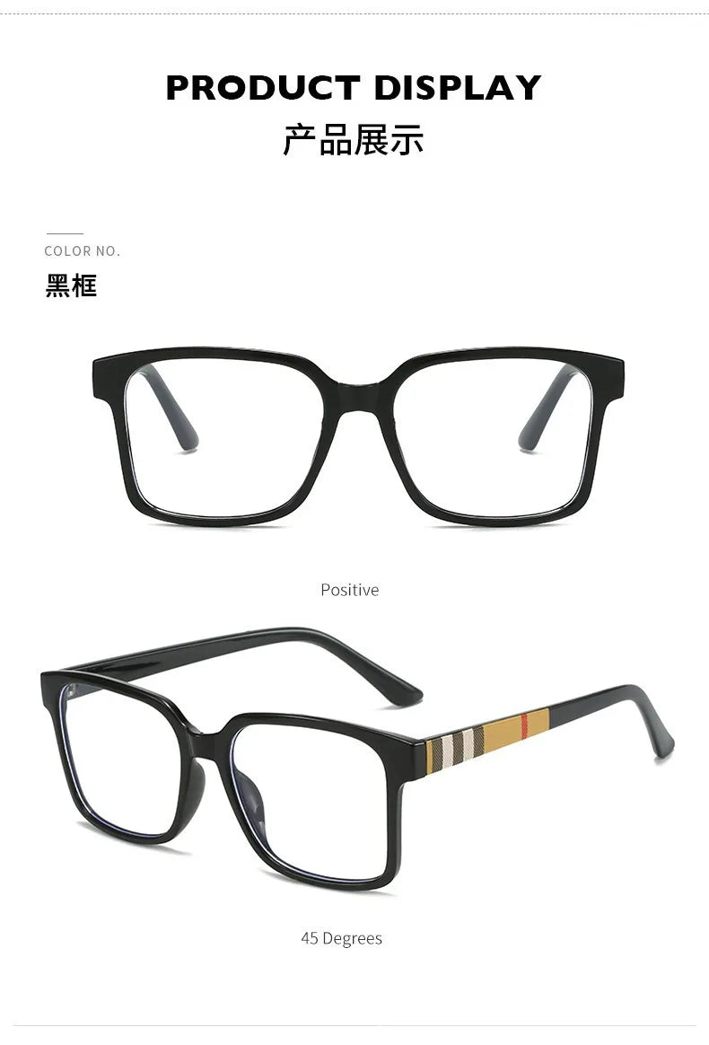 Black rectangular eyeglasses displayed with a 45-degree angle.