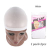White deluxe wig cap shown on a mannequin head, packaged with two pieces.