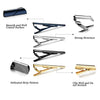 A collection of tie clips showing smooth coating, strong structure, delicate strip patterns, and a gold-toned clip that is we