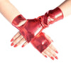 Gants de cosplay en cuir PU rouge brillant sans doigts.