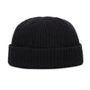 Black knitted beanie cap with a ribbed cuff
