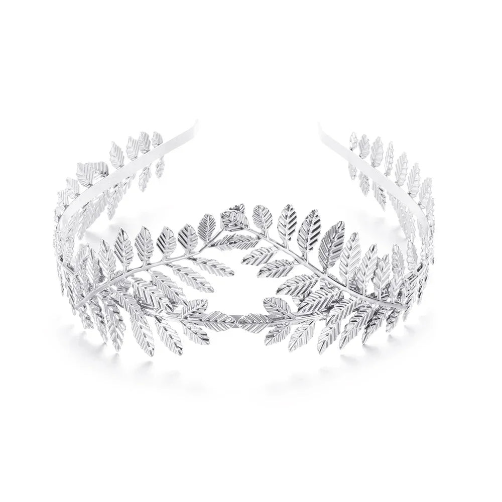 Silver leaf headband featuring delicate greenery for bridal or party accessories