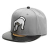 A gray unisex adjustable snapback cap featuring a hand graphic on the front.