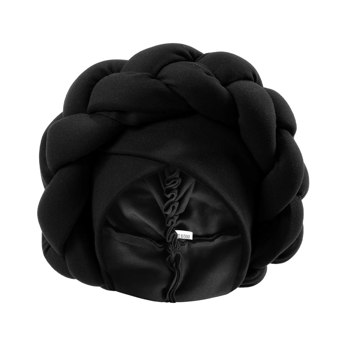 Black exaggerated braided turban cap headwear