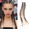 Long dark brown and blonde beaded clip-in hair extensions styled in braids