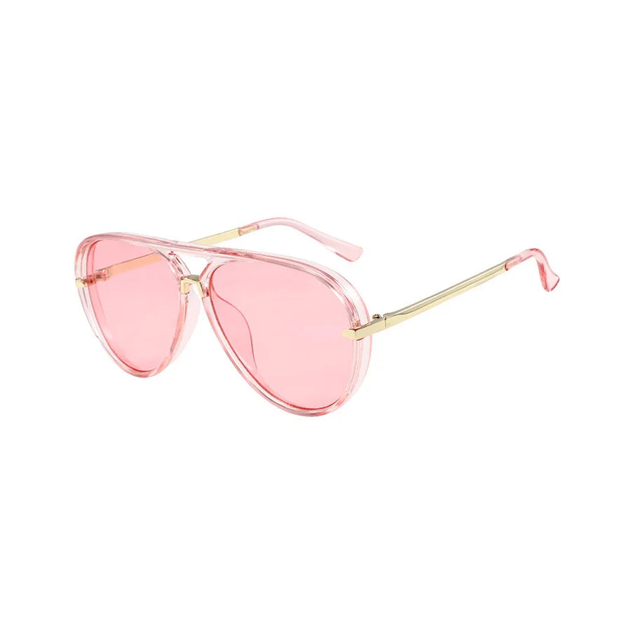 Pink retro large frame sunglasses with gold accents