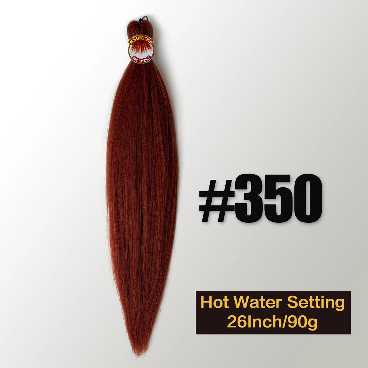 A bundle of reddish-brown pre-stretched Kanekalon braiding hair extensions labeled #350, ready for use.