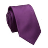 A purple striped men's slim jacquard business tie rolled and displayed against a white background.