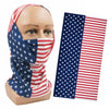 A navy blue and red striped USA flag bandana neck gaiter displayed on a mannequin head.
