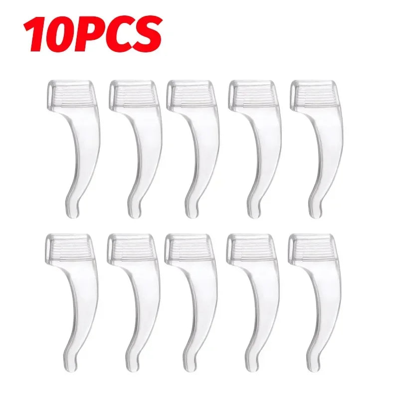 Ten pairs of clear silicone anti-slip ear hooks for eyeglasses