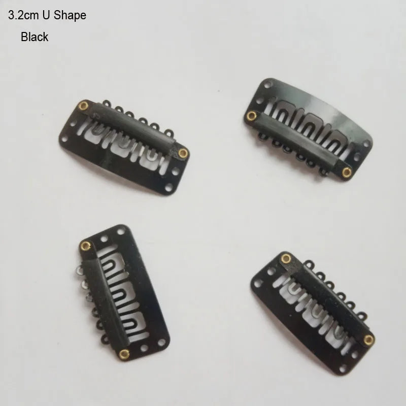 A set of black 3.2cm U shape precision hair extension clips.