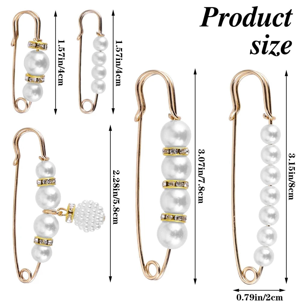Broche de perla tono dorado mostrado en varios tamaños y configuraciones