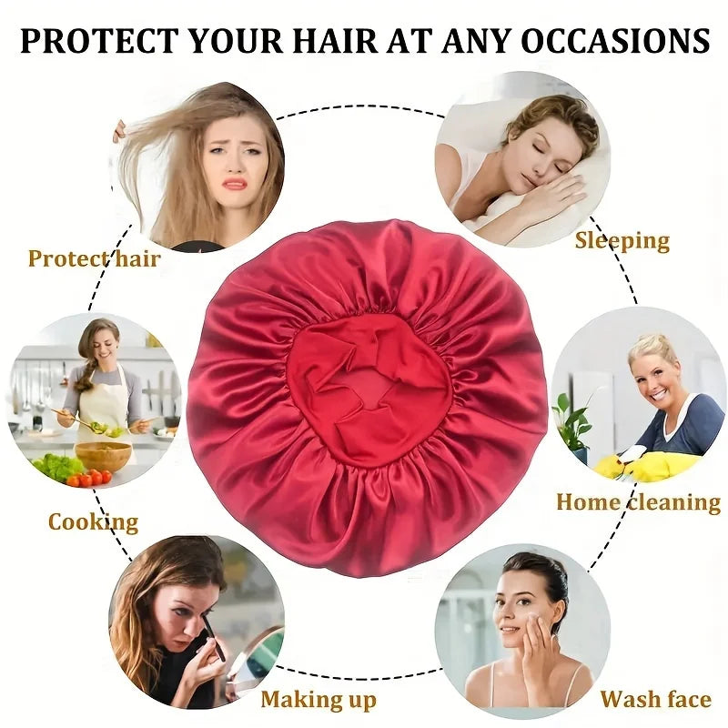 Bonnet pour cheveux en soie satinée rouge, utilisé pour dormir, cuisiner, maquiller et nettoyer la maison.