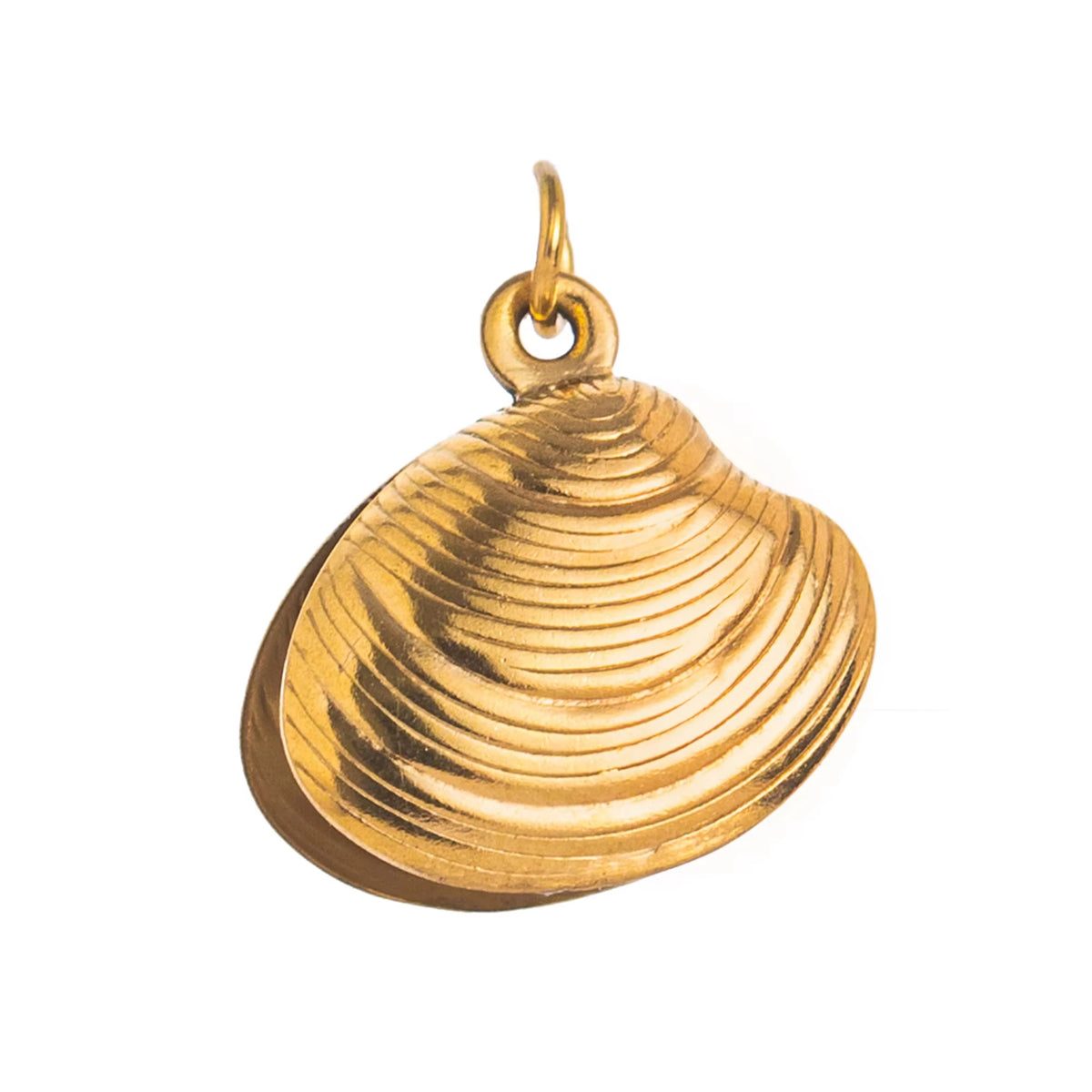 Gold plated butterfly key pendant charm with a textured shell design.