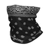 Bandana cuello de estilo chicano paisley negro con intrincados patrones blancos