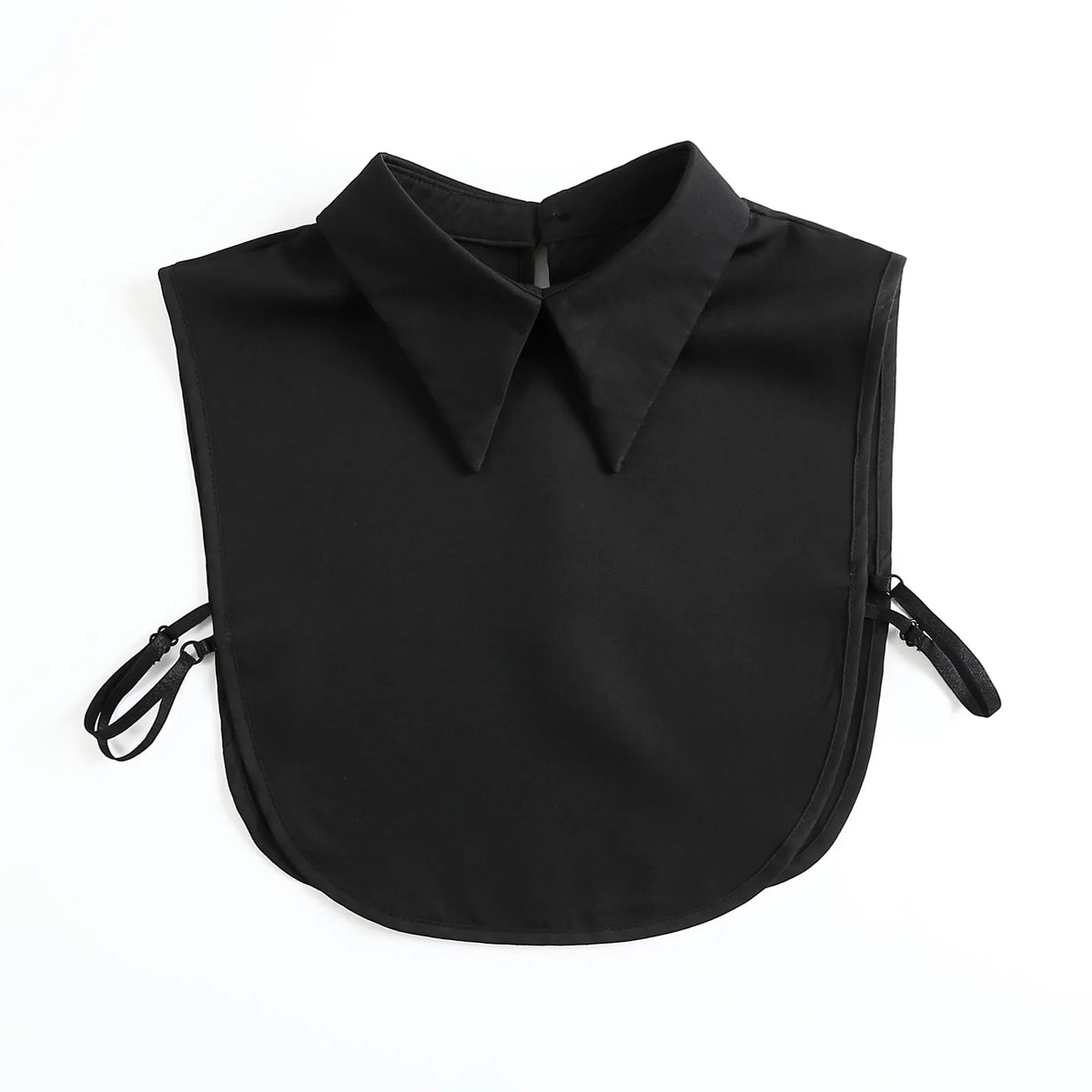 Black blouse with a fashionable false collar neckline and detachable neck.