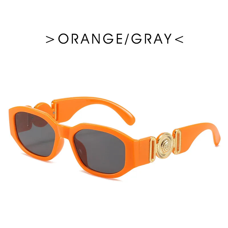 Orange und grau Vintage Luxus-Square-Sonnenbrille mit Goldakzenten