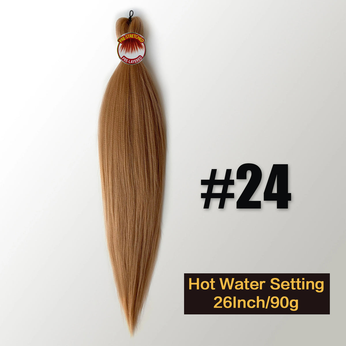 A bundle of pre-stretched Kanekalon braiding hair extensions in a light brown color, labeled #24.