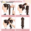 Instructions for installing 32-inch synthetic wrap around hair extensions on a mannequin head.