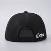 Black unisex luxury baseball cap with a black mesh front and white dope text embroidery