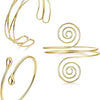 A set of six gold-plated swirl cuff armbands displayed against a white background.