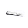 A brushed stainless steel men's tie clip engraved with the words Best Man.