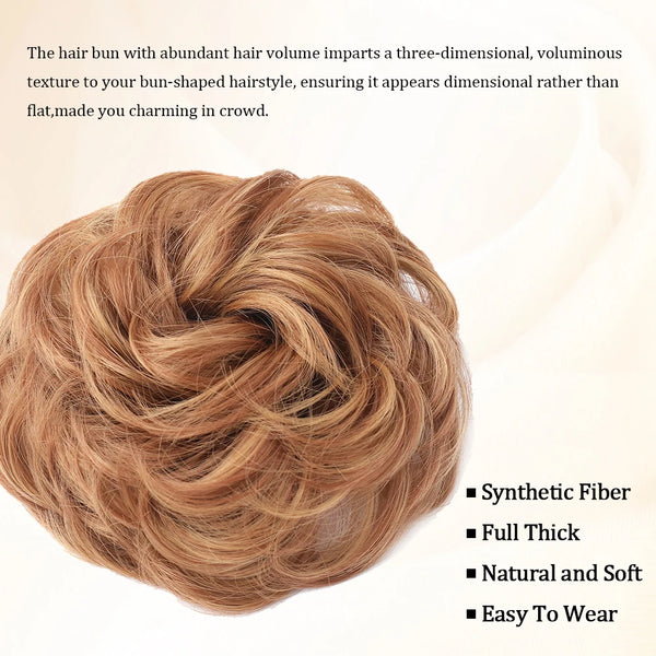A close-up of a voluminous, textured brown hair bun hairstyle.