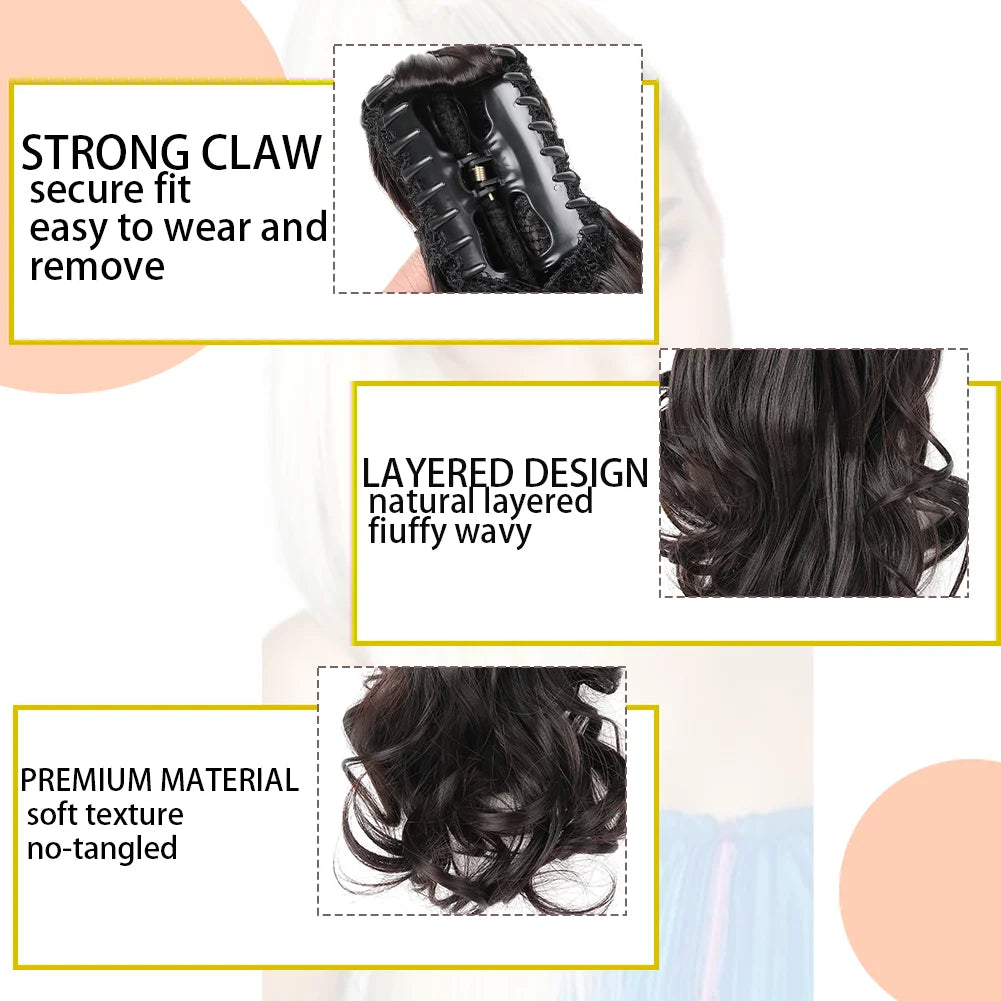 Primer plano de una pieza de cabello negro con agarre fuerte y diseño en capas para un look ondulado