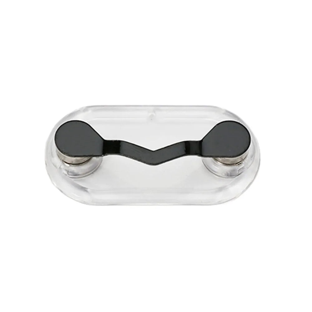Clear plastic magnetic clip designed to hold eyeglasses.