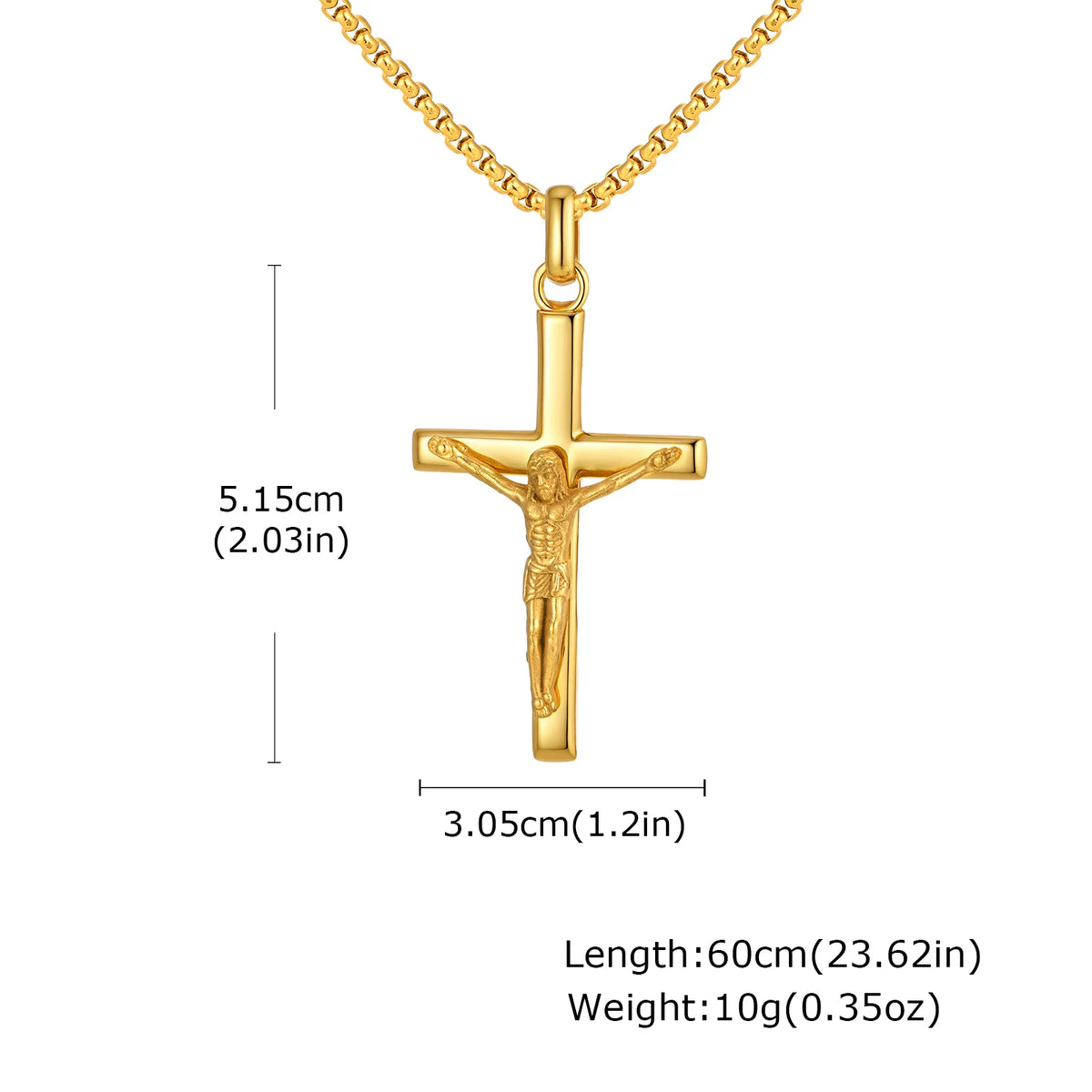 Gold finish stainless steel cross necklace with a chain and a pendant