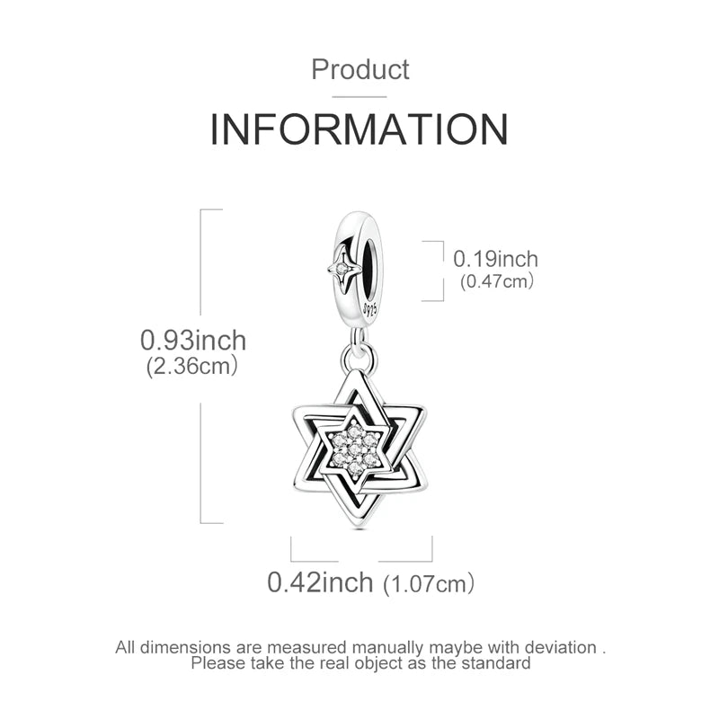 Sterling silver star moon charm bracelet with a detailed five-pointed star design
