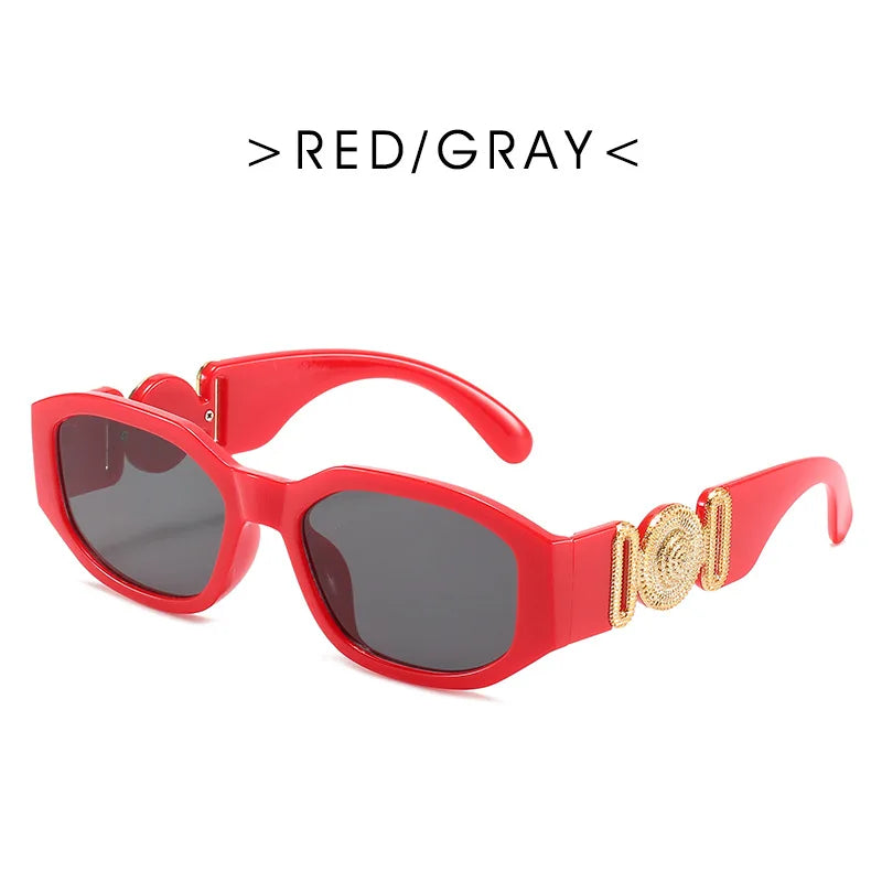 Rote Vintage Luxus-Square-Sonnenbrille mit Golddetails