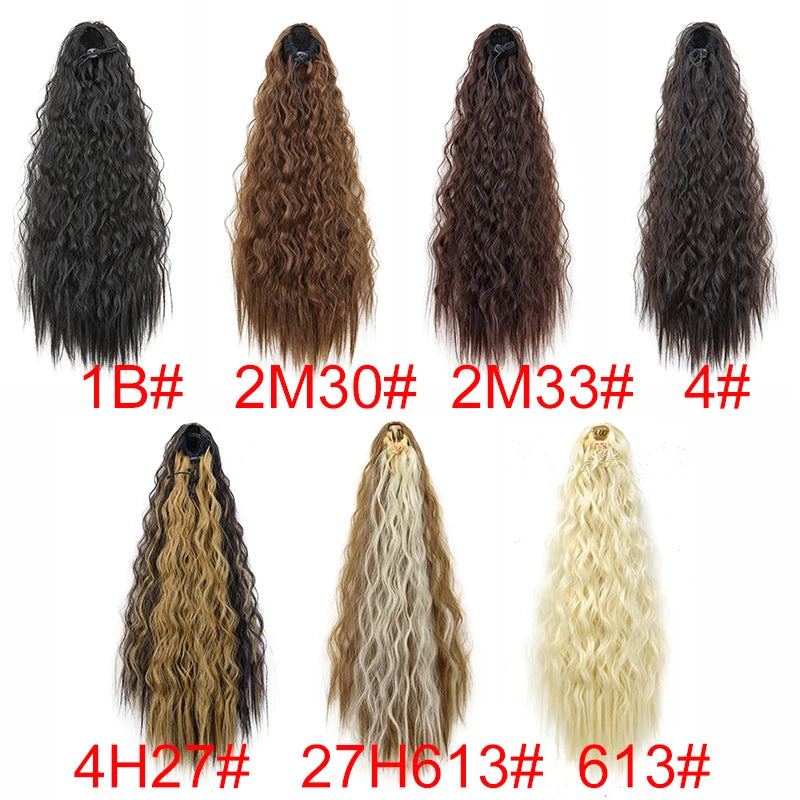 A collection of black, brown, and blonde kinky curly hair extensions displayed in individual bundles.