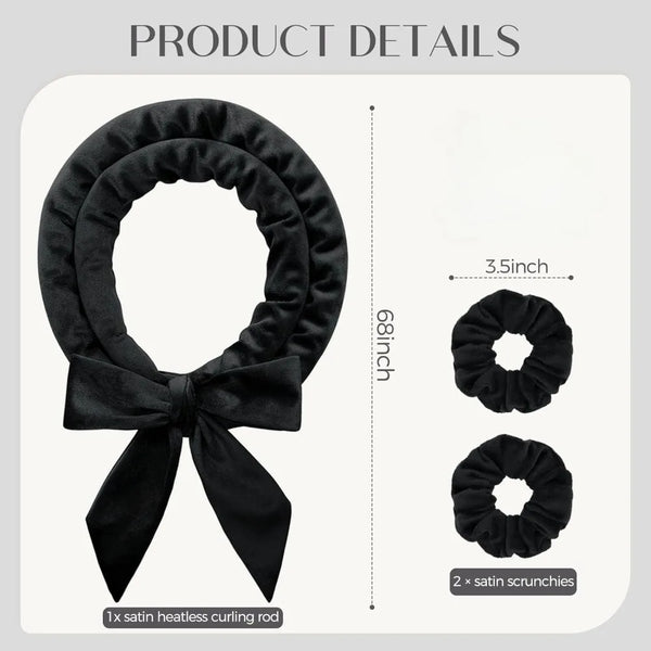 Black satin scrunchies for hair curling rod product details
