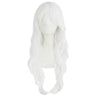 A white long curly hair extension wig displayed on a mannequin.