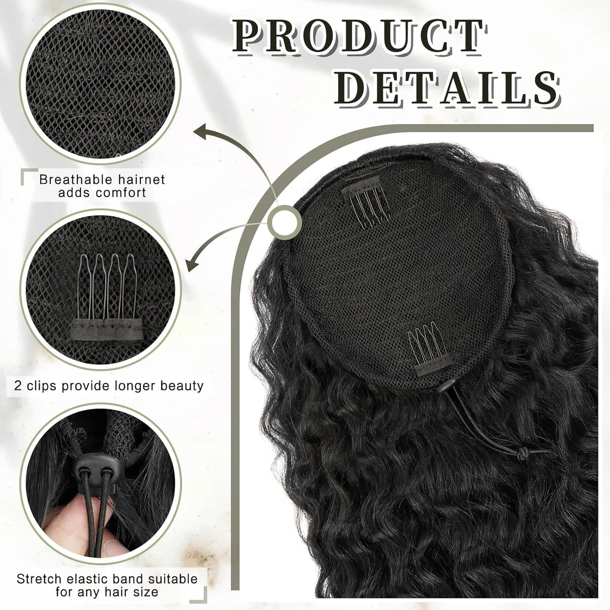 Black breathable hairnet with clips for longer beauty and stretch elastic band suitable for any hair size