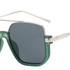 A pair of dark green double bridge oversized square sunglasses with thin metal arms.