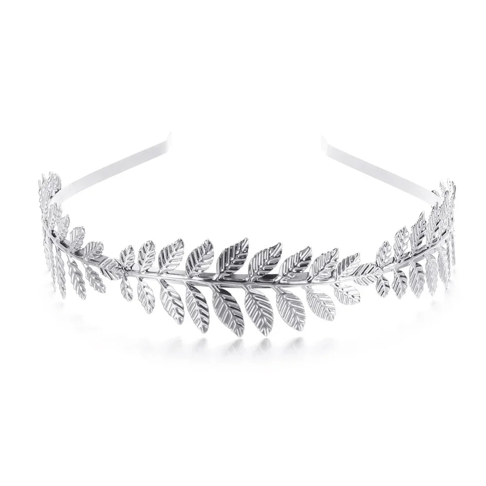 Silver gold leaf headband featuring delicate leaves for bridal or party accessories