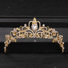 Gold rhinestone bridal tiara headpiece with a central diamond-shaped stone