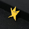 A yellow enamel pin shaped like a lightning bolt with the text your did it on a black surface.