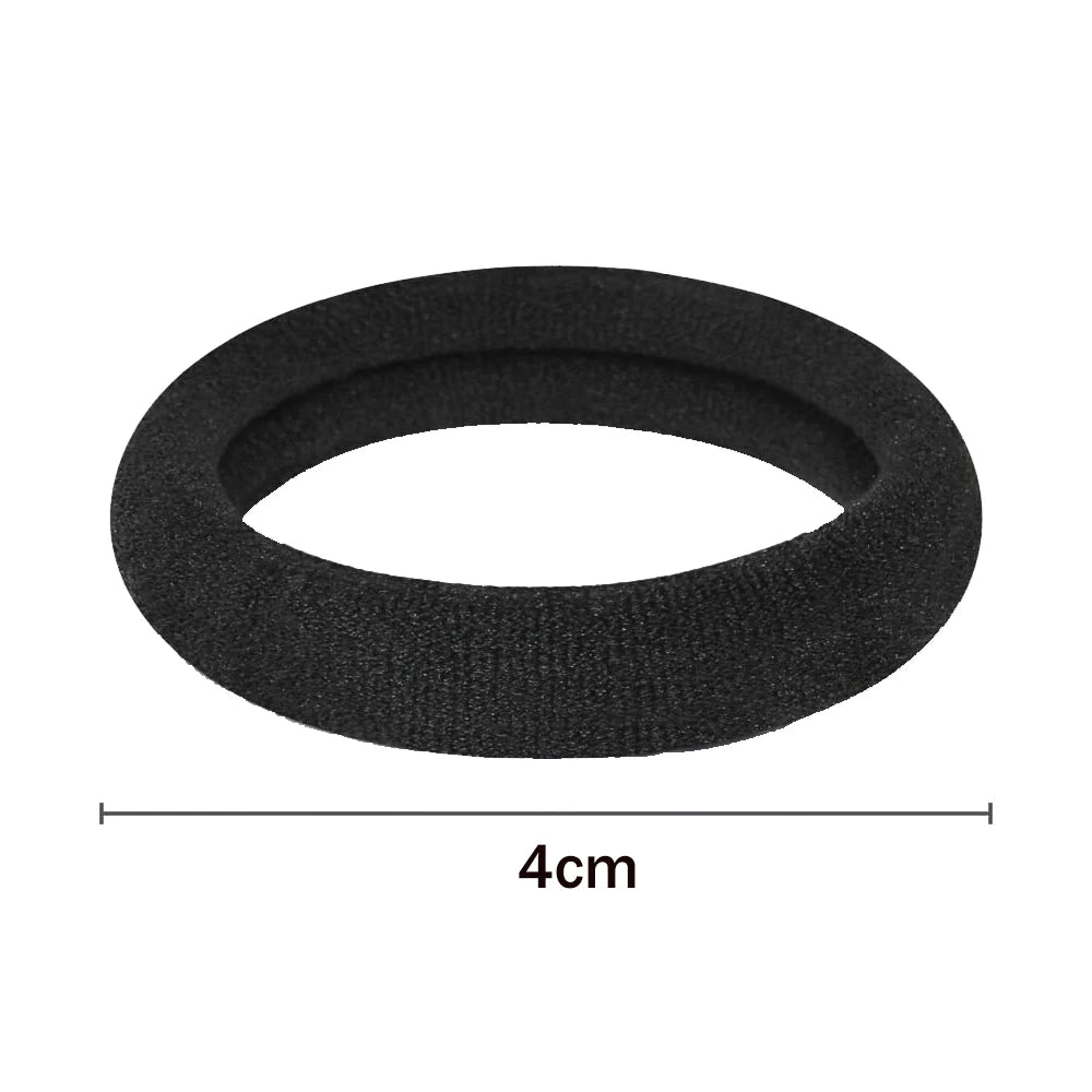 Black seamless hair ties for ponytail holders, shown flat with a 4cm dimension.