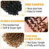 Image showing three types of pre-looped crochet hair extensions: pre-looped, purely handmade, and natural curly ends.