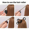 Instructions showing how to use a hair roller set for curling long brown hair.