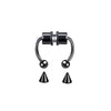 A pair of black hoop nose rings with a silver-toned connector.