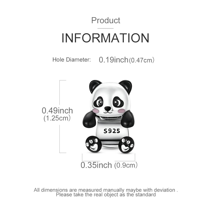 A silver star moon charm bracelet with a panda design and a small charm.
