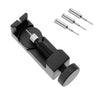 A black precision watch link pin remover tool set with three pointed tips.
