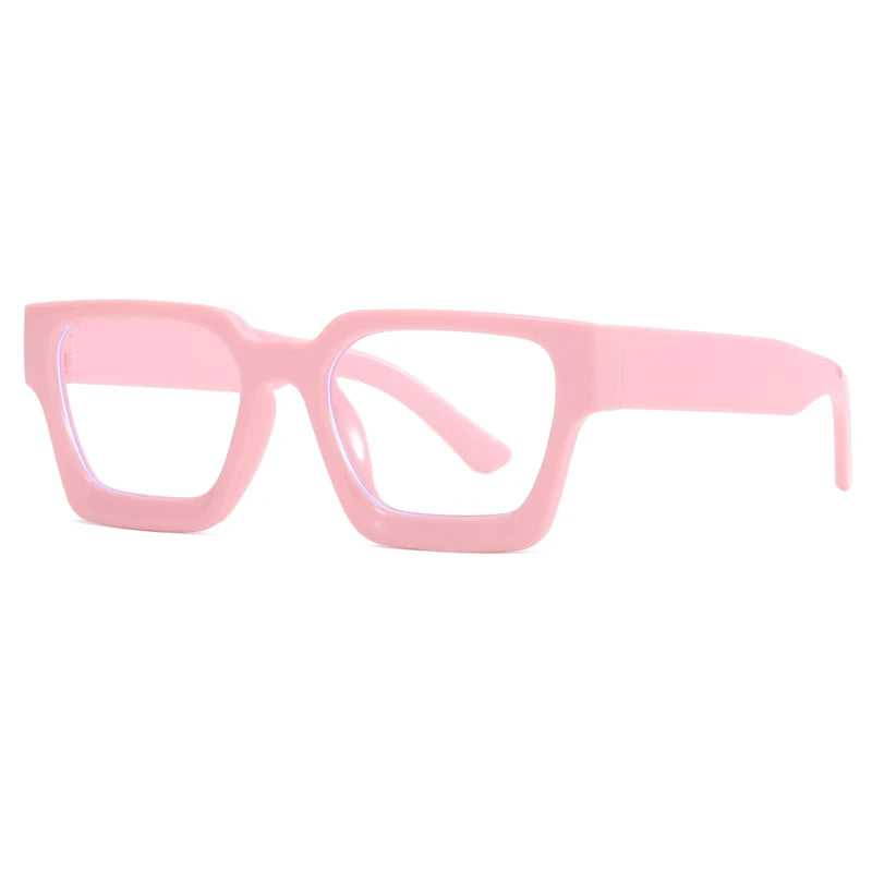 Montura de gafas cuadrada rosa vintage con lentes transparentes