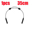Black adjustable anti-slip eyeglass retainer strap with a loop and two small ball connectors